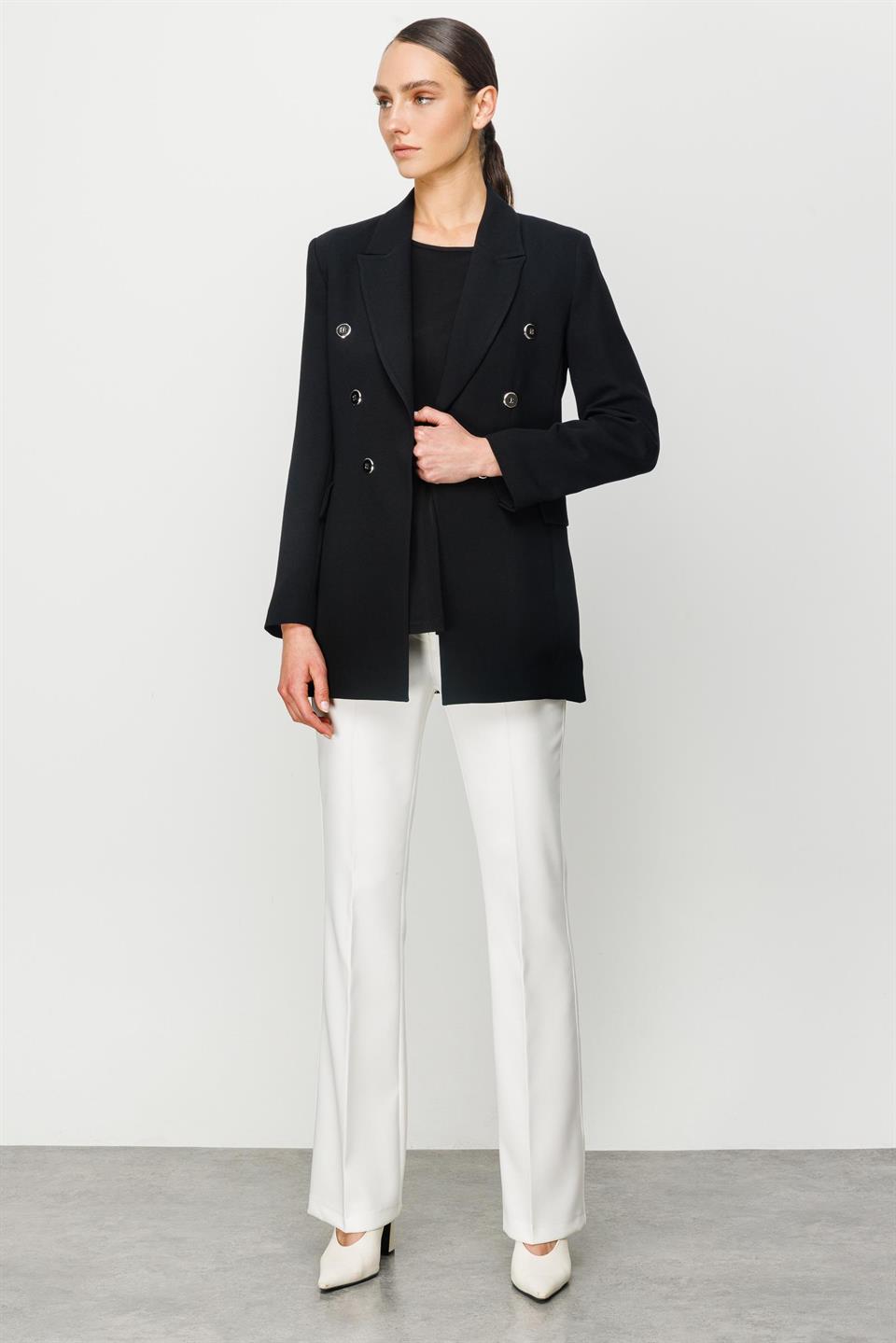 Düğme Detaylı Mono Yaka Ceket SİYAH