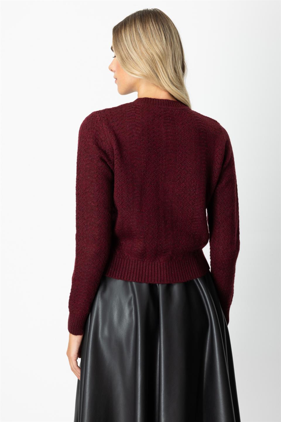 Düğmeli Sıfır Yaka Hırka BORDO