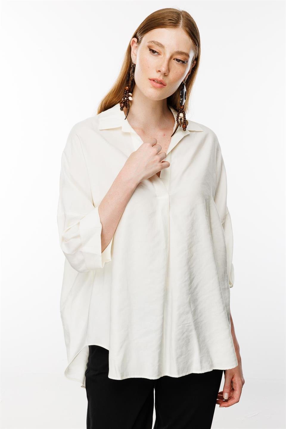 Düşük Kol Oversize Gömlek EKRU