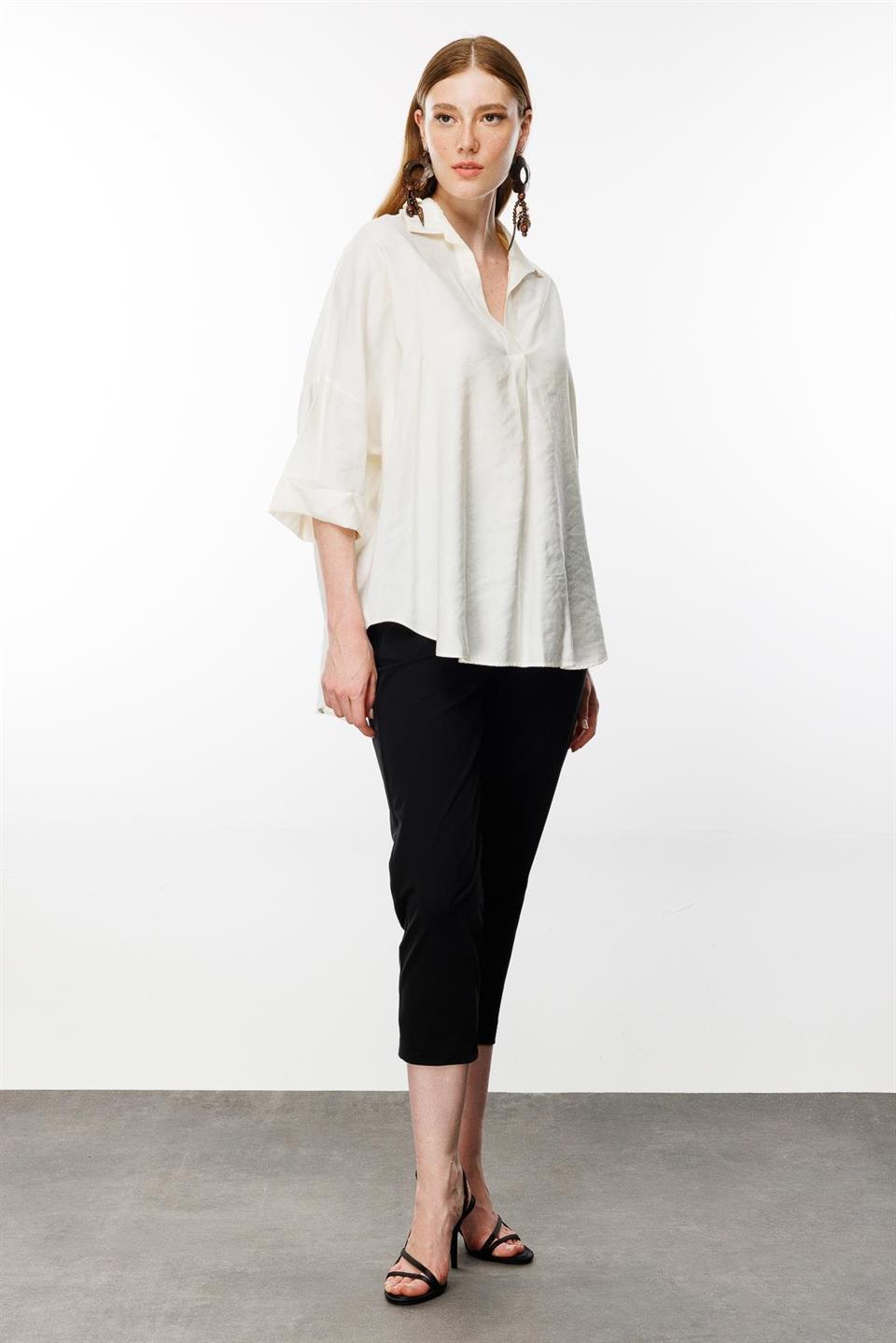 Düşük Kol Oversize Gömlek EKRU