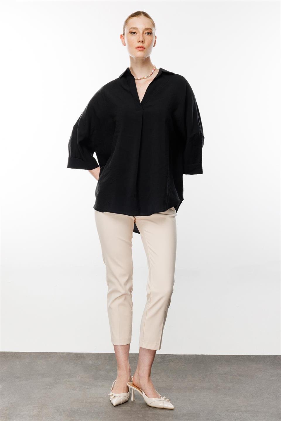 Düşük Kol Oversize Gömlek SİYAH