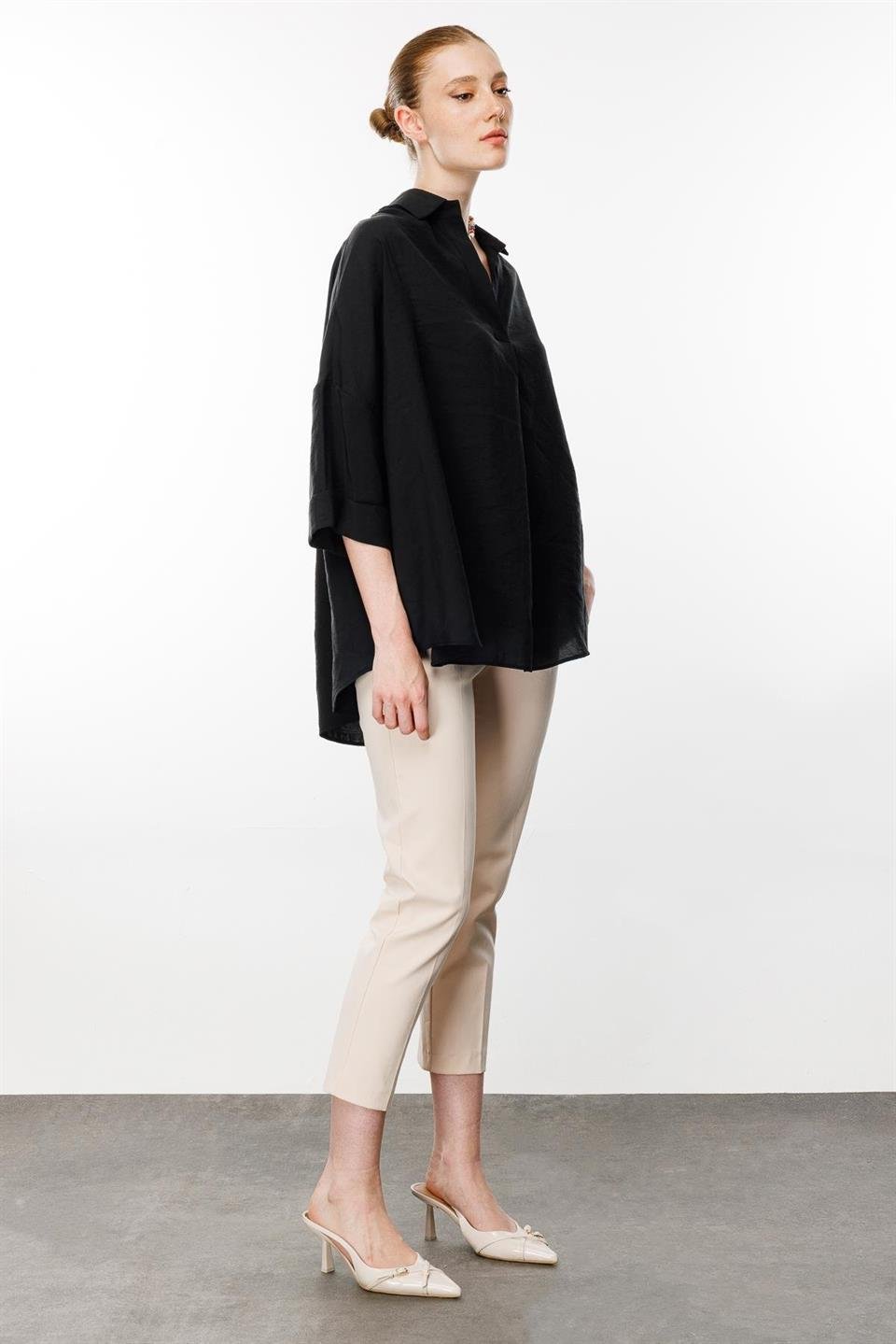 Düşük Kol Oversize Gömlek SİYAH