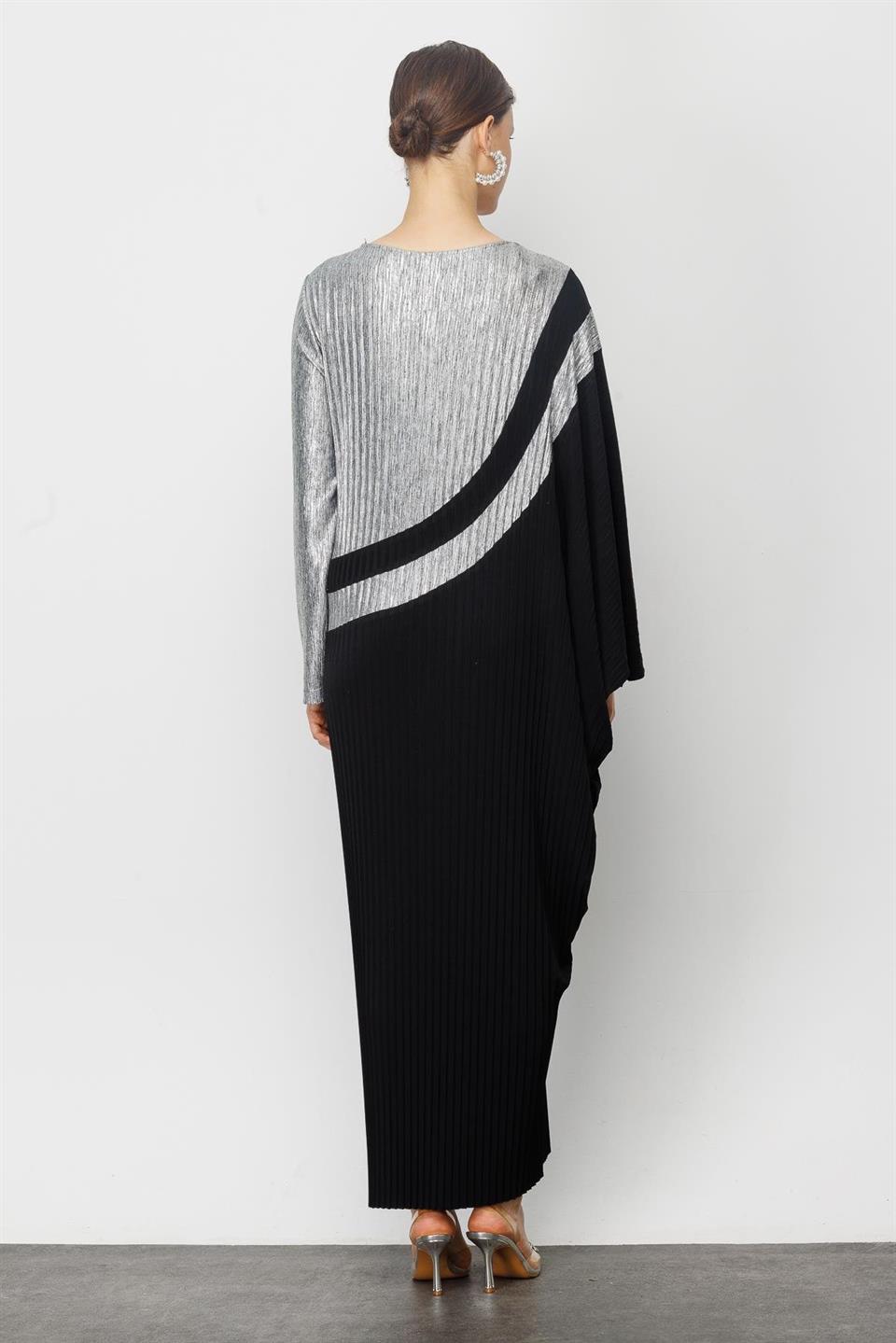 Çift Renkli Yarasa Kol Abaya SİYAH