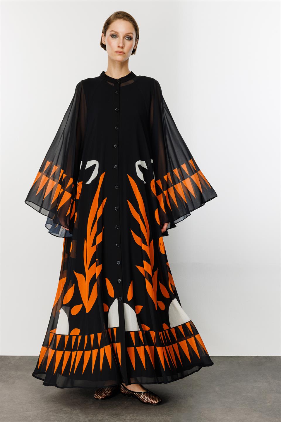 Elbise SİYAH-TURUNCU