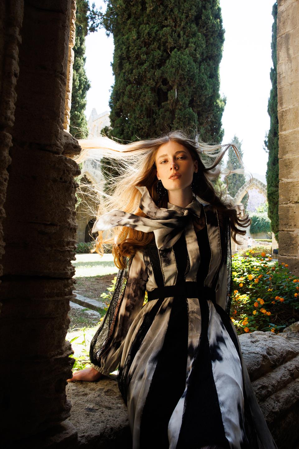 Buttoned and Striped Stone Dress