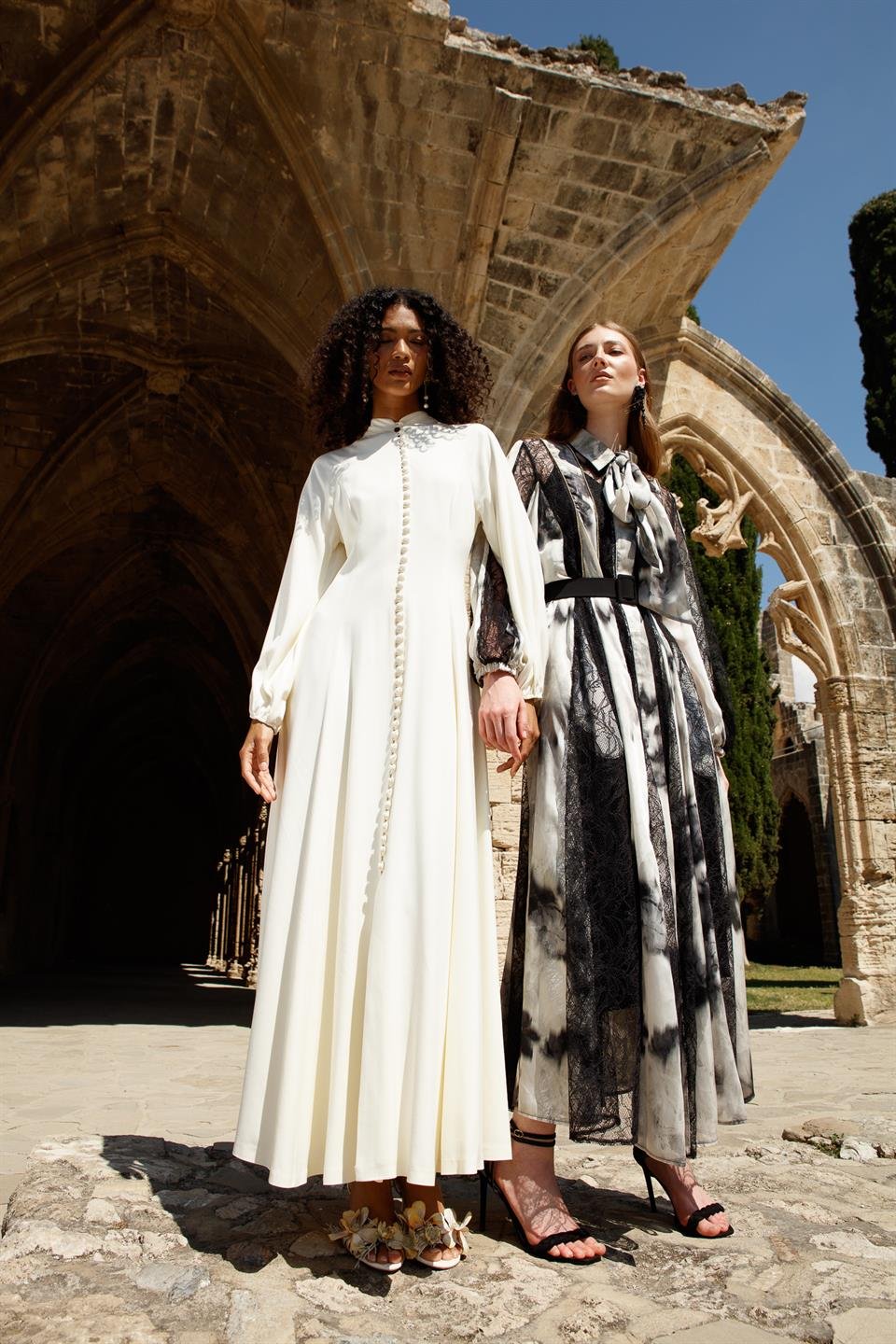 Buttoned and Striped Stone Dress