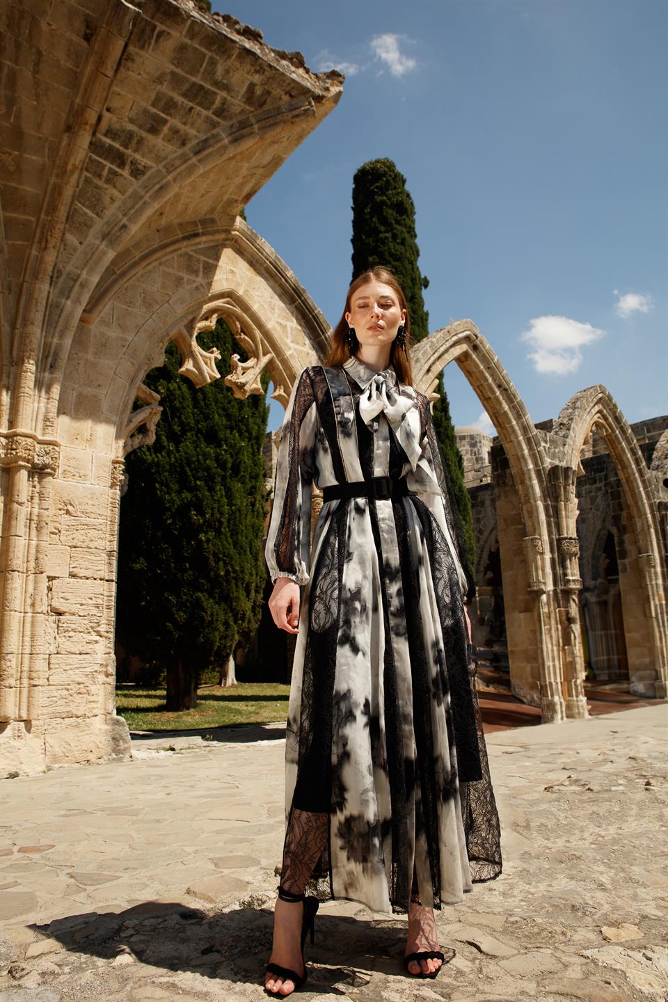 Buttoned and Striped Stone Dress