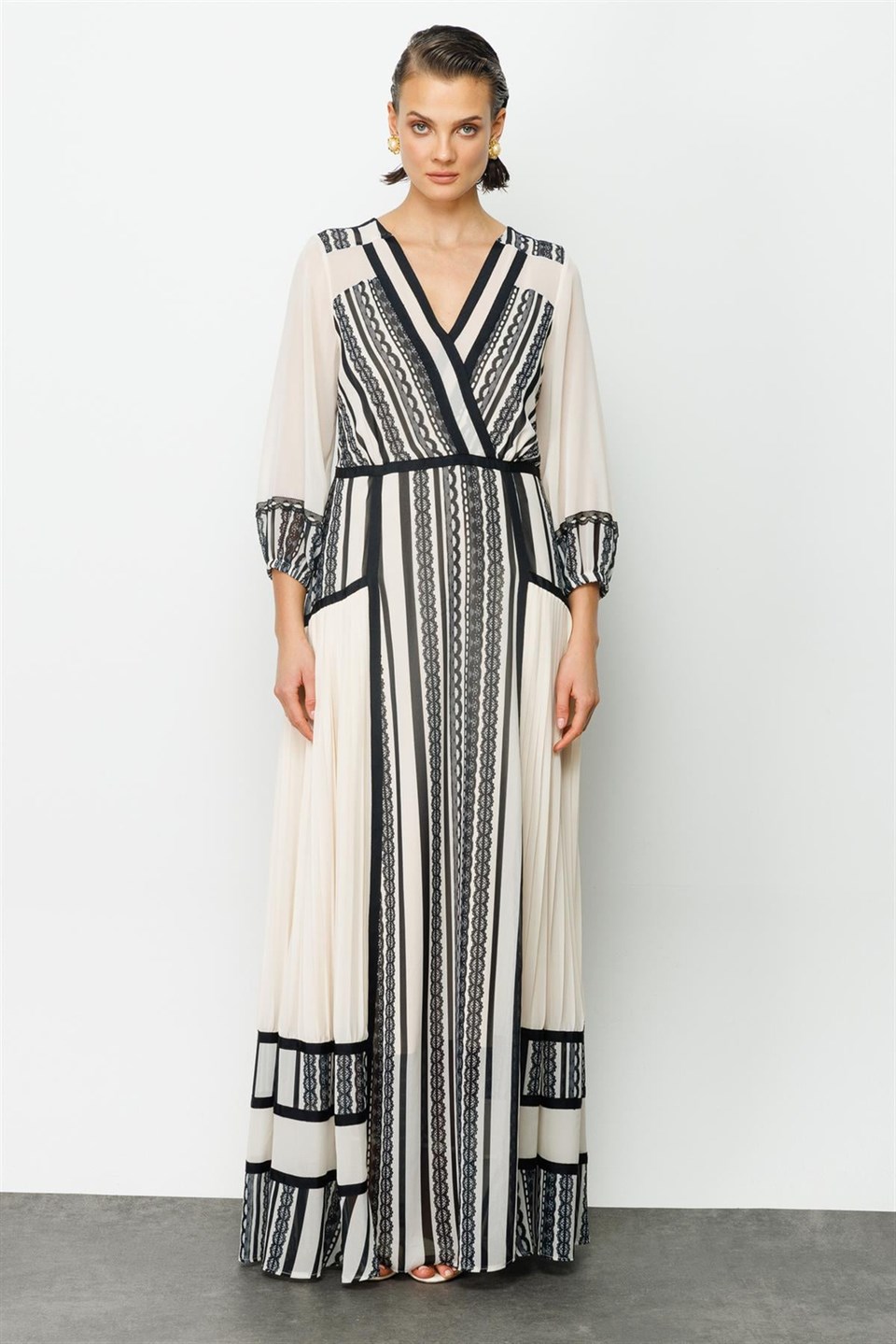Etnik Şerit Detaylı  Elbise BEJ