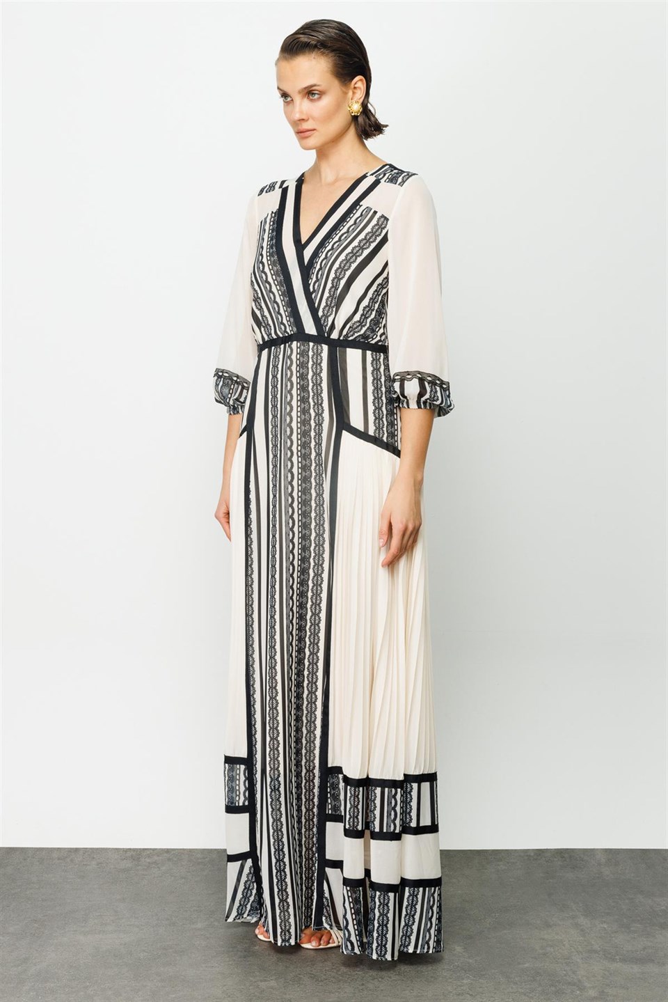 Etnik Şerit Detaylı  Elbise BEJ