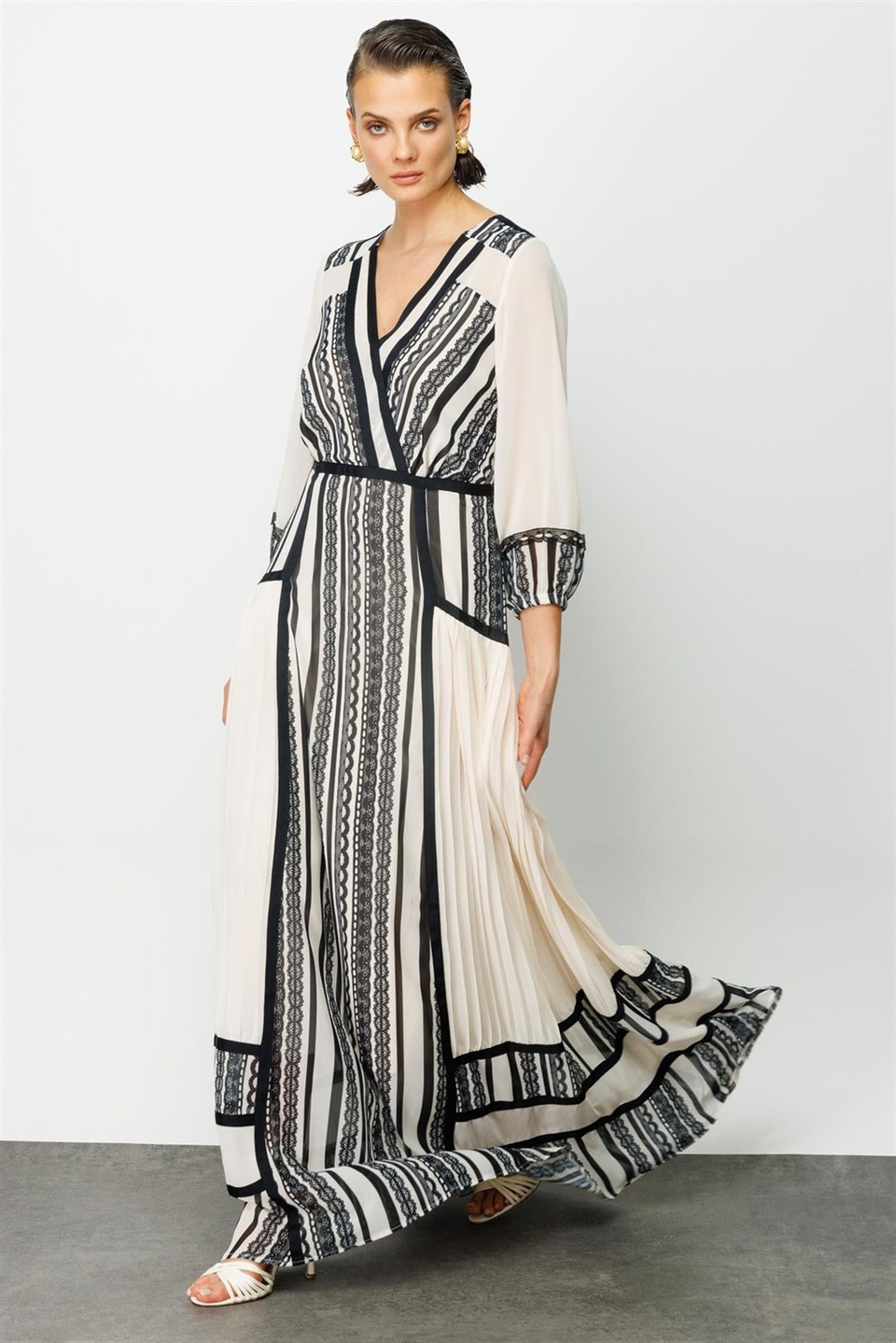 Etnik Şerit Detaylı  Elbise BEJ