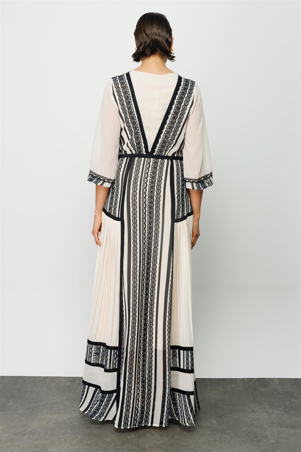 Etnik Şerit Detaylı  Elbise BEJ