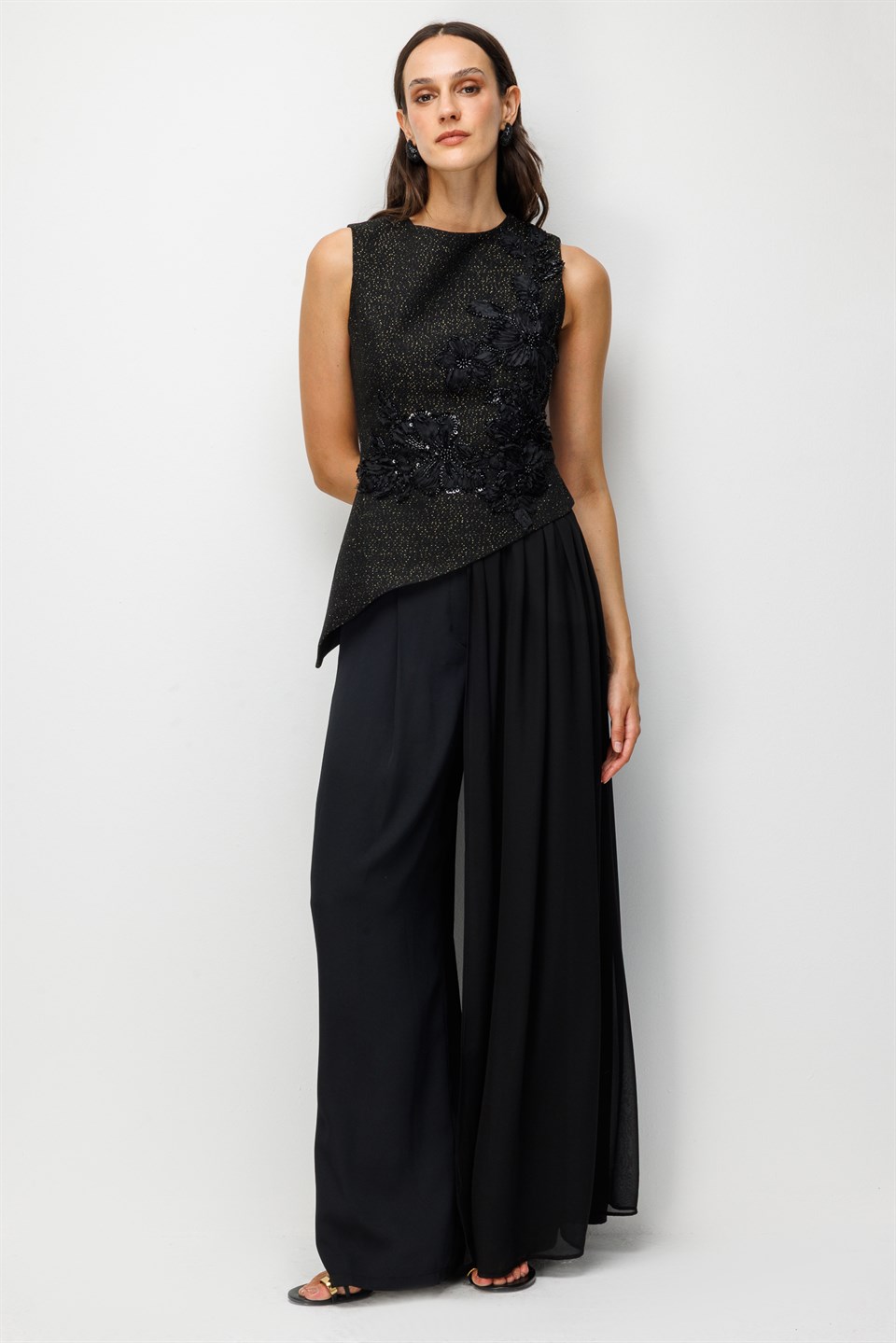 Embellished Detail Elegant Blouse Black