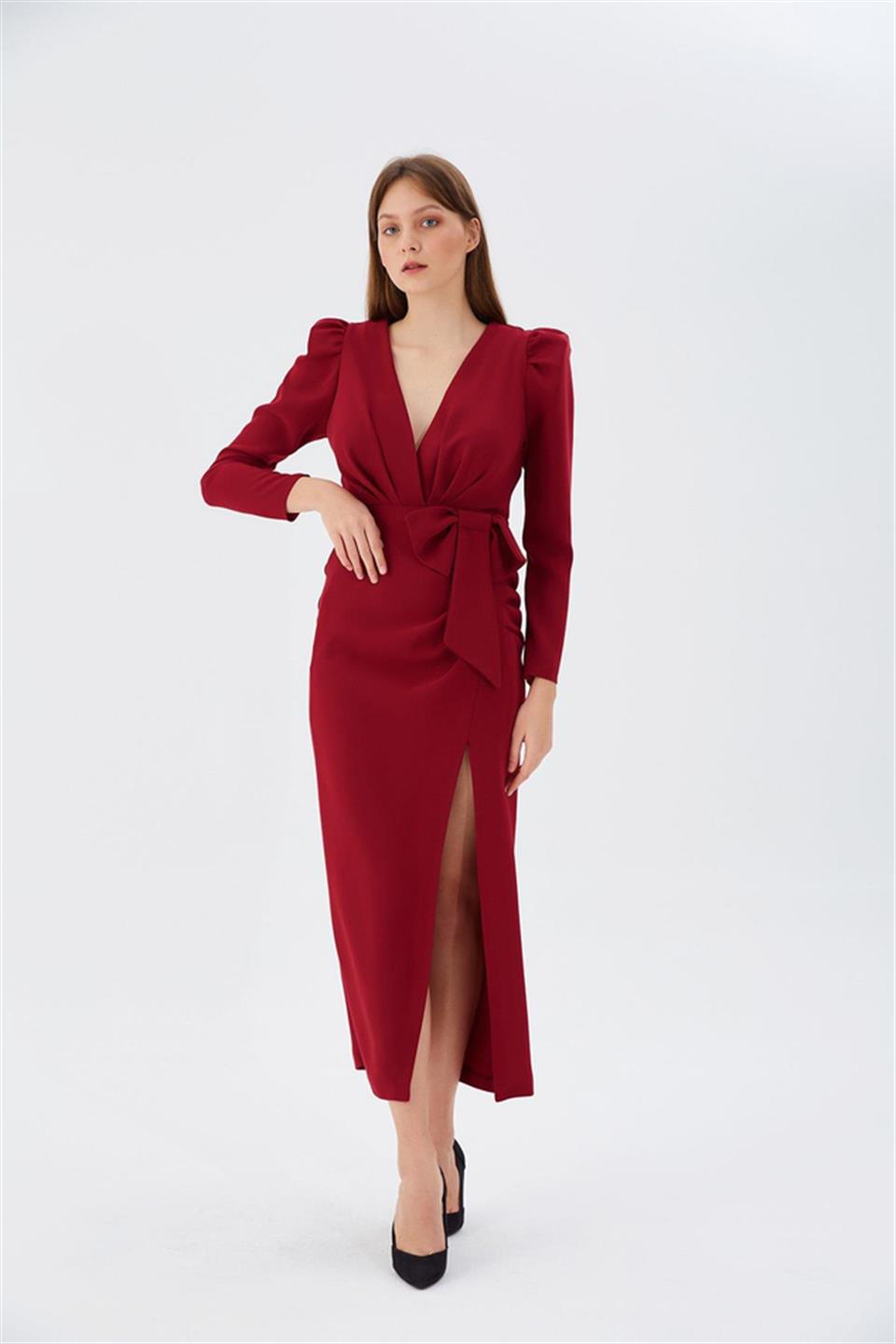 Bow Slit Dress Red