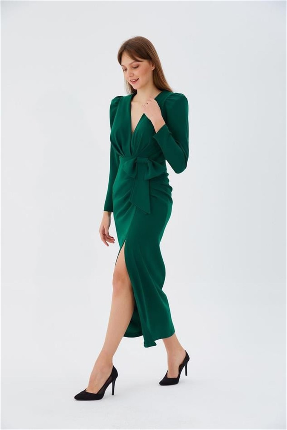 Fiyonklu Elbise YEŞİL