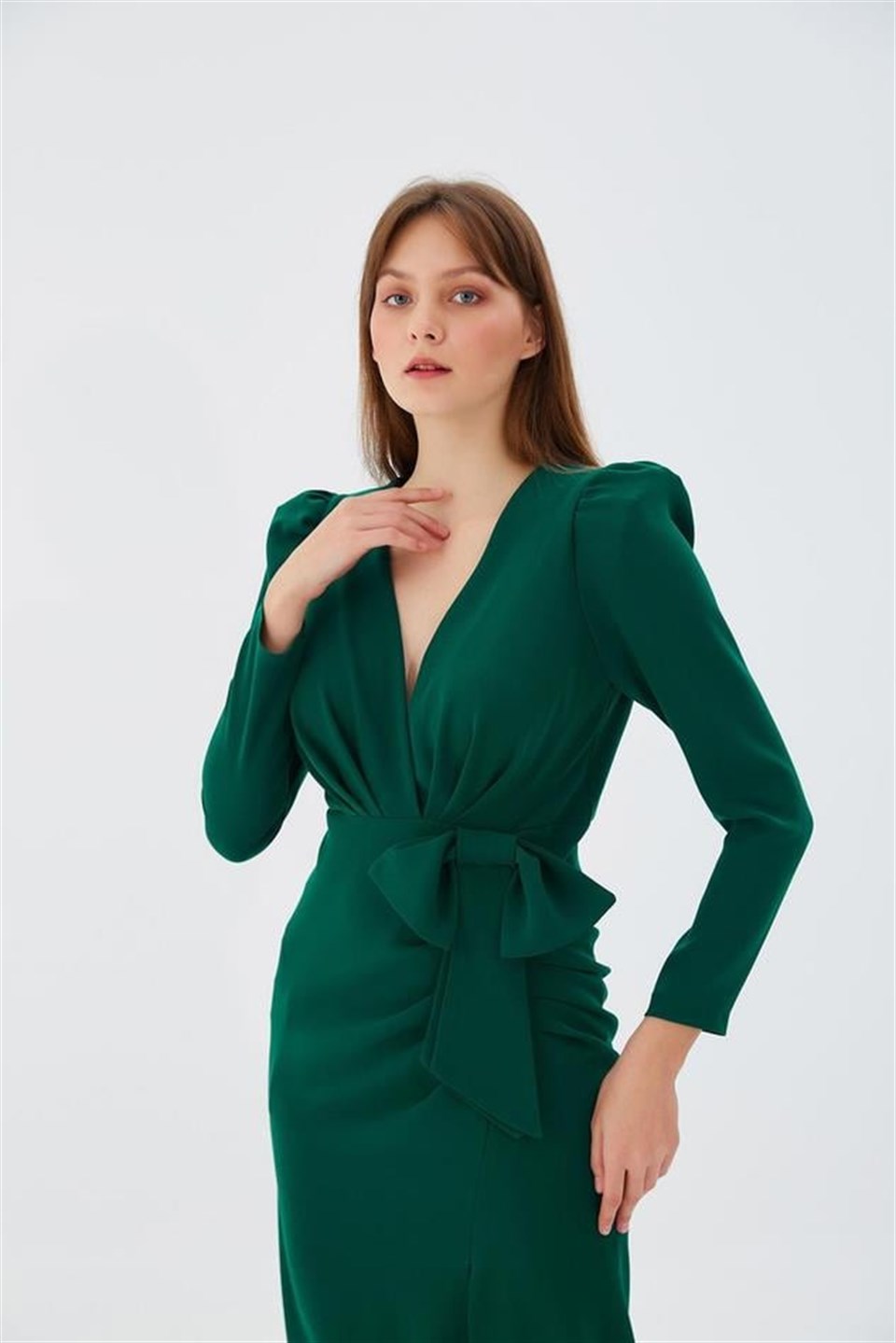 Fiyonklu Elbise YEŞİL