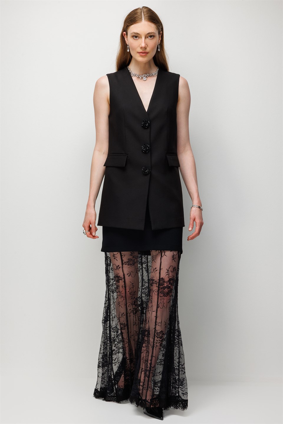 French Lace Detailed Skirt - BLACK