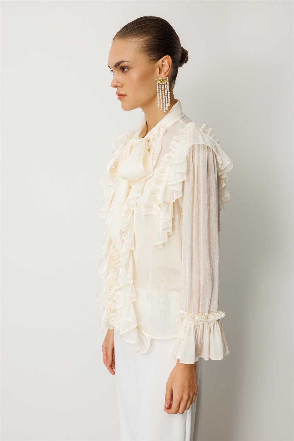 Fular Detaylı Organze Bluz EKRU