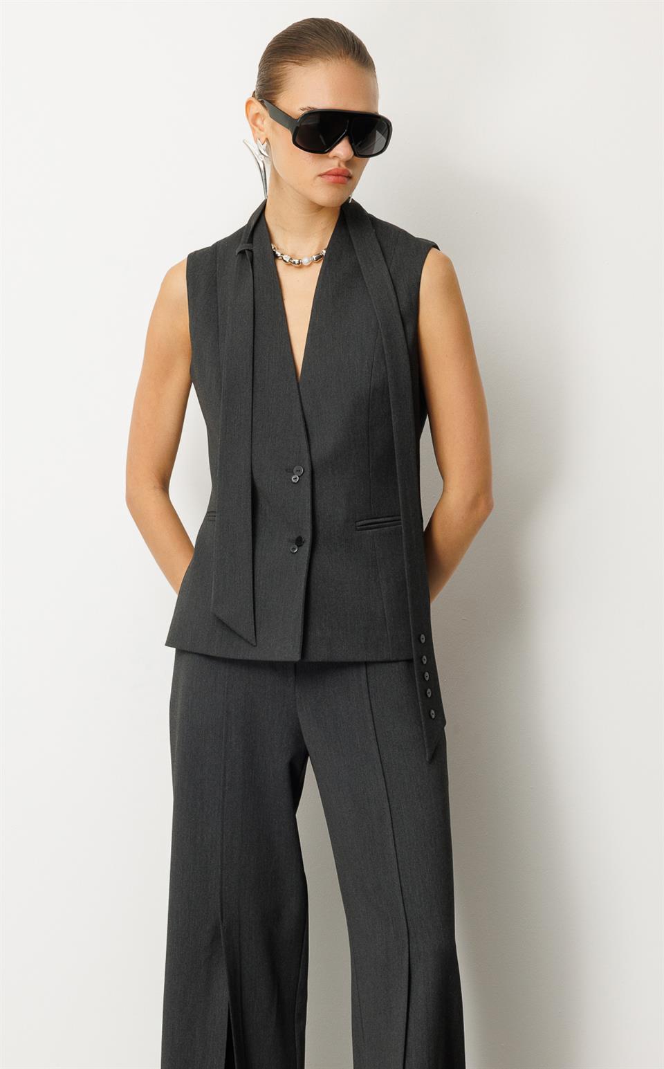 Fular Detaylı Yelek ANTRASİT