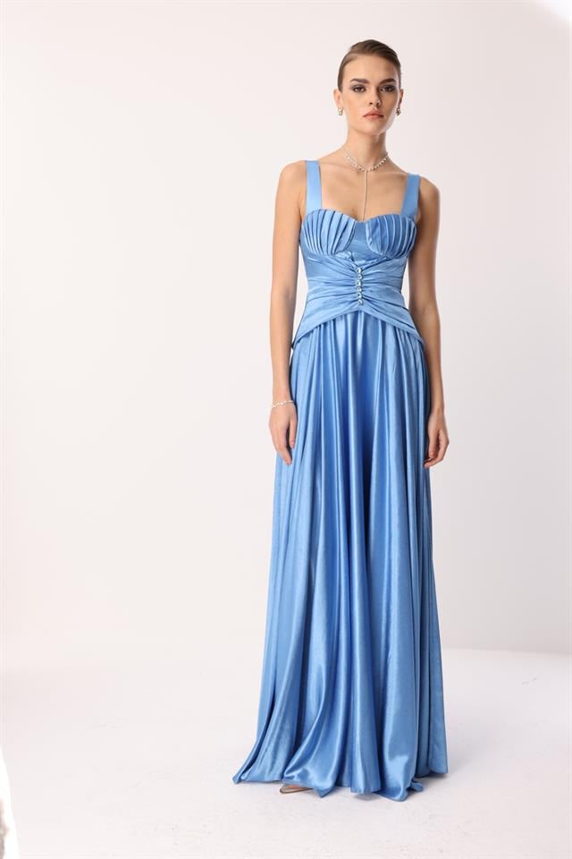 Göğüs Midye Desen Elbise BEBE MAVİ