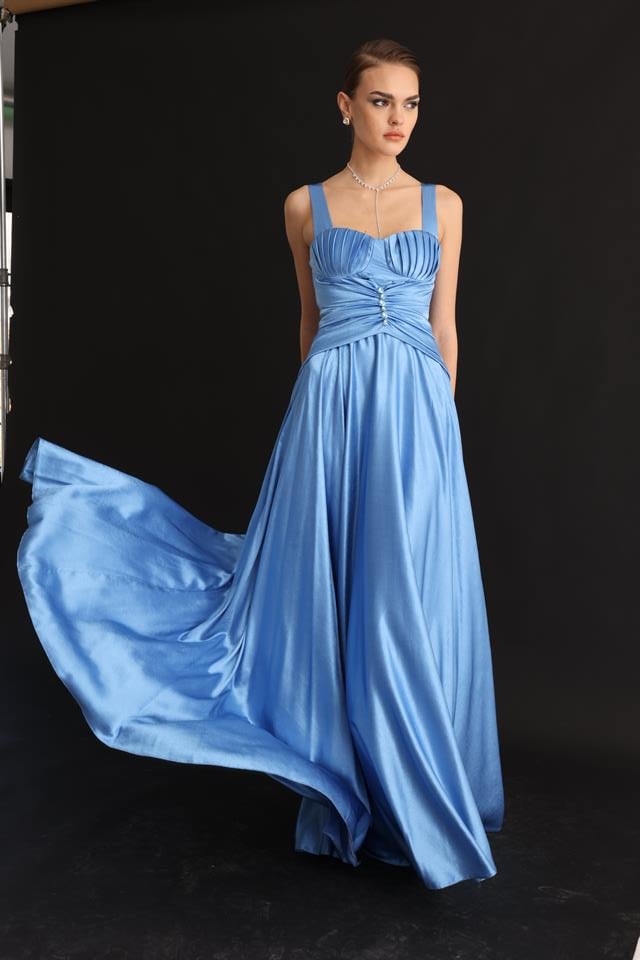 Göğüs Midye Desen Elbise BEBE MAVİ