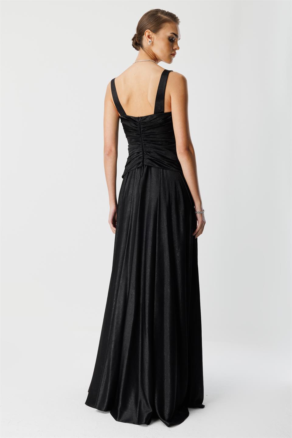 Göğüs Midye Desen Elbise SİYAH