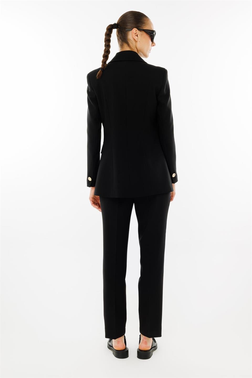 Gold Düğme Detaylı Uzun Ceket SİYAH