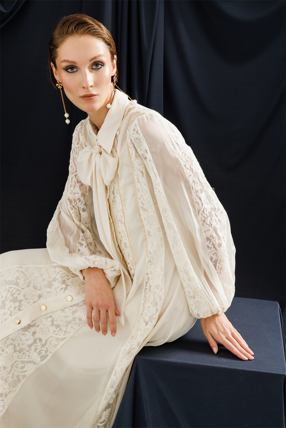 Shirt Collar Chain Strap Maxi Dress Ecru