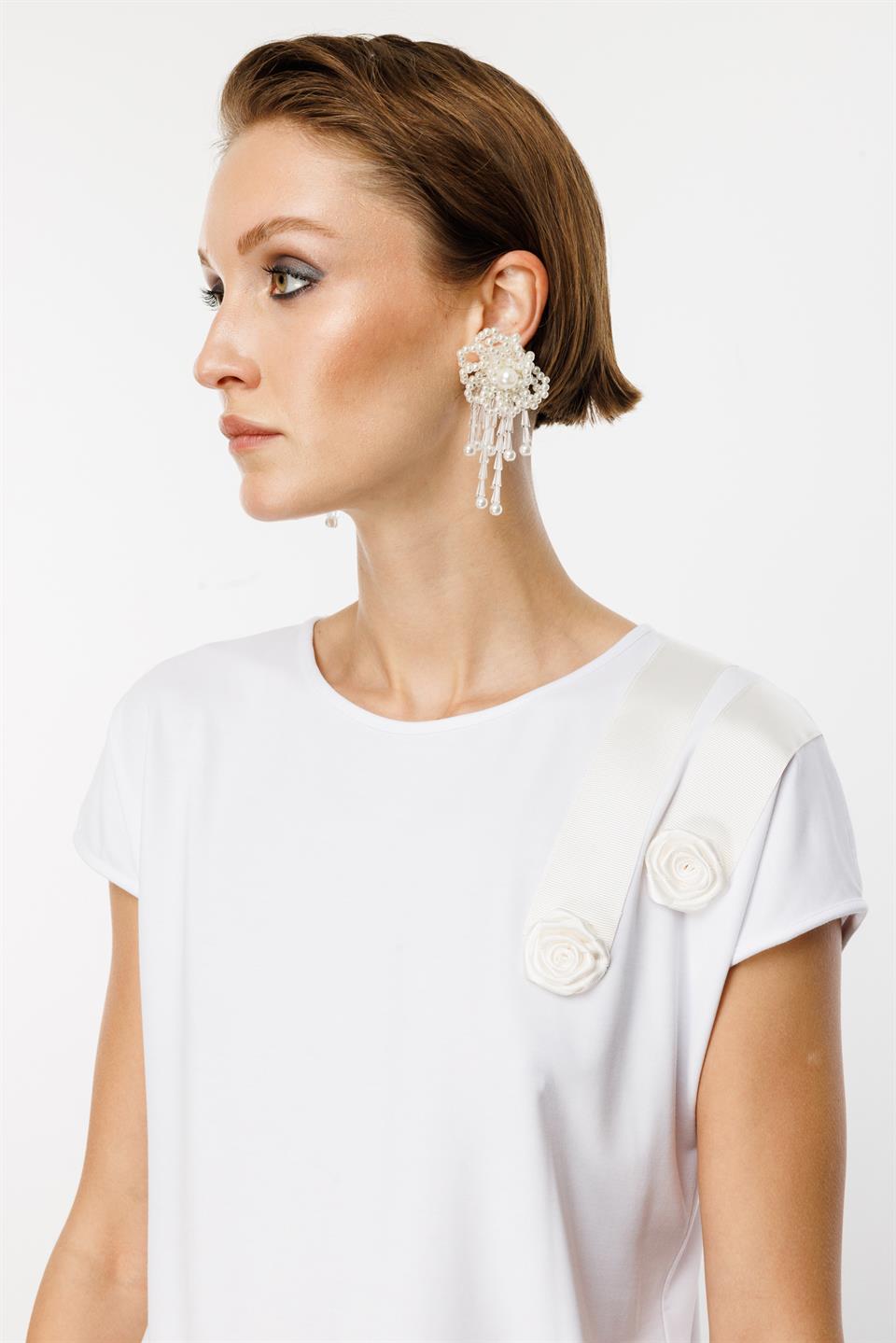 Grogen Çiçekli Bluz BEYAZ