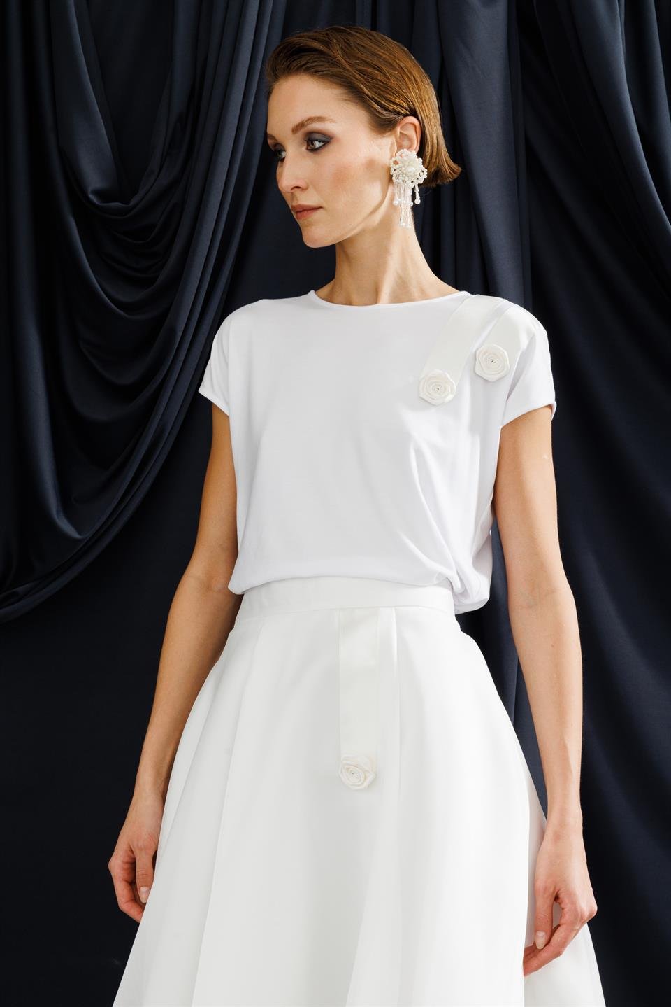 Grogen Çiçekli Bluz BEYAZ