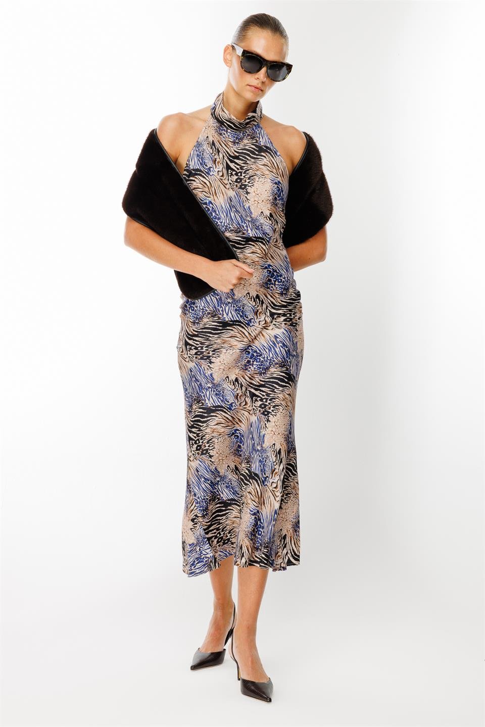 Halter Kol Verev Elbise SAKS