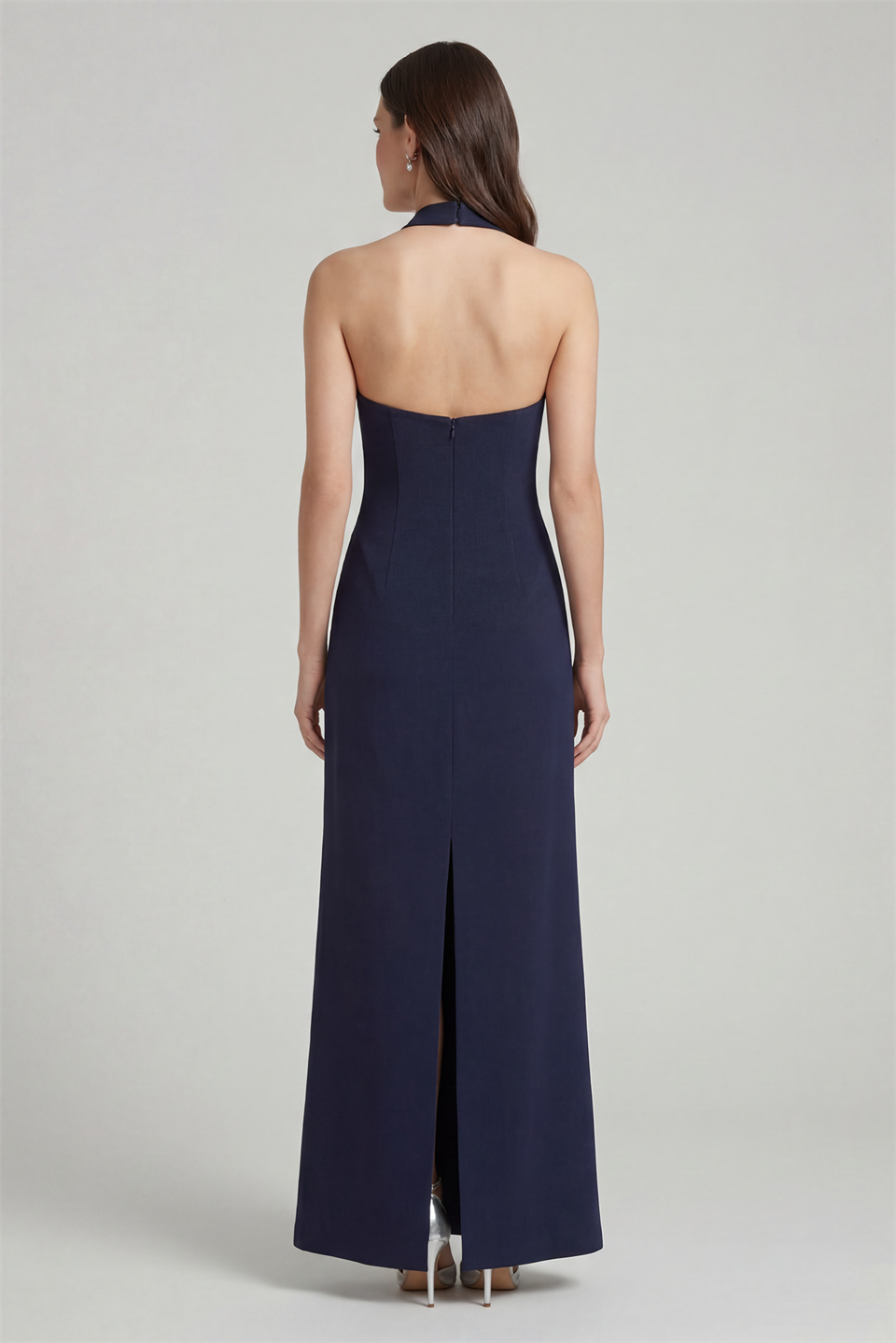 Halter Neck Evening Dress with Slit  NAVY BLUE
