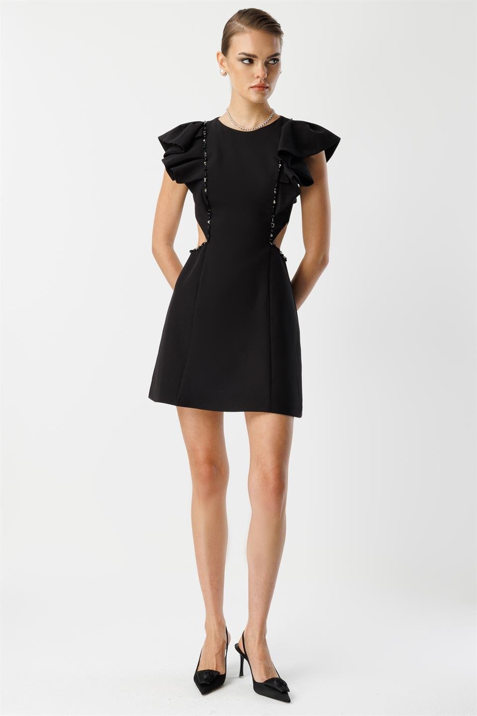 İki Yanı Açık Elbise SİYAH