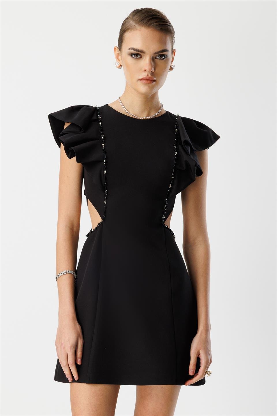 İki Yanı Açık Elbise SİYAH