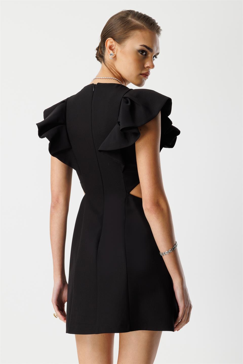 İki Yanı Açık Elbise SİYAH