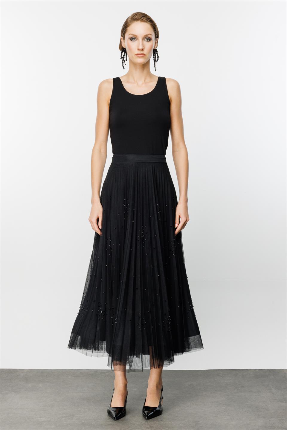 İnci Taşlı Etek SİYAH-SİYAH