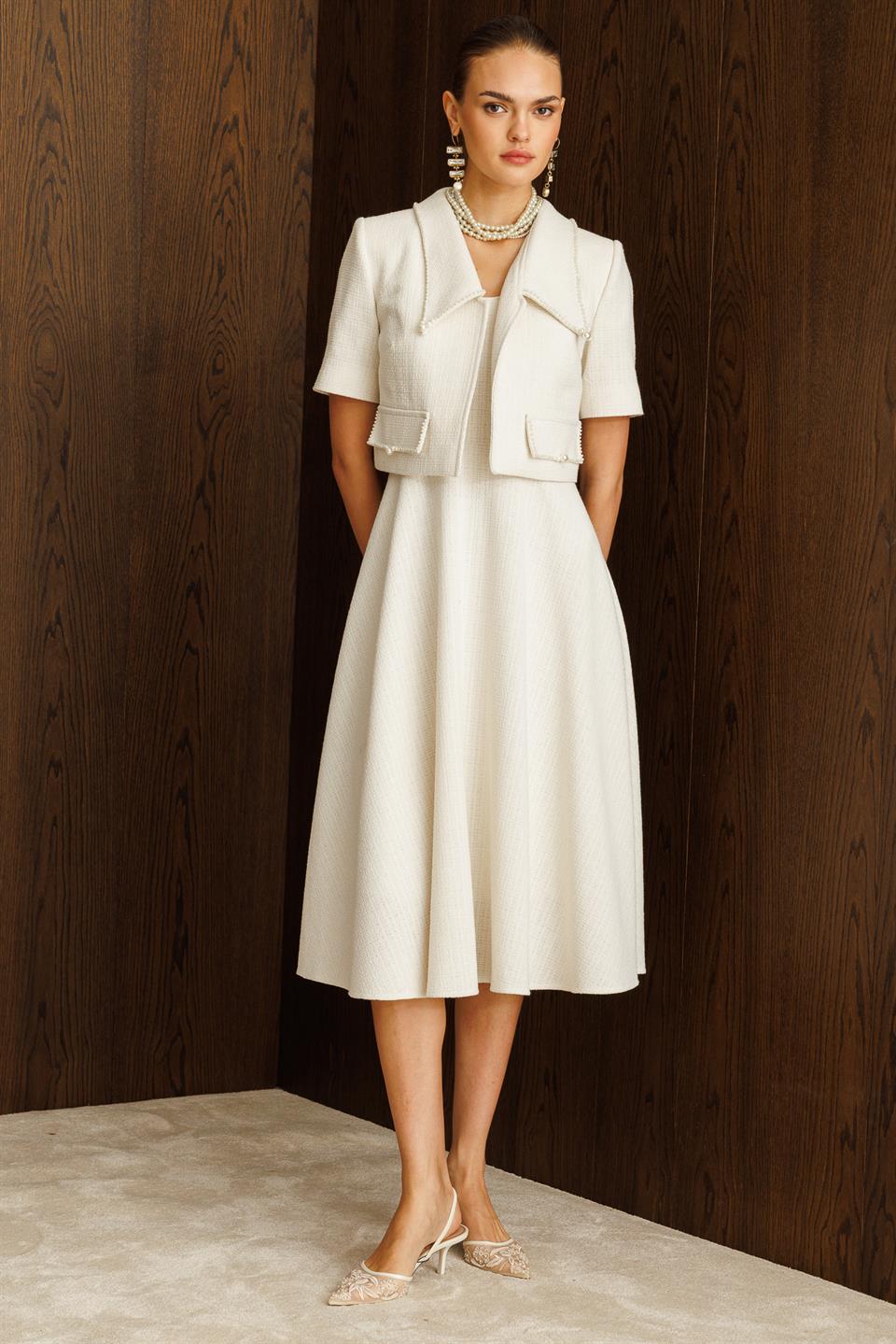 İncili Chanel Takım BEYAZ