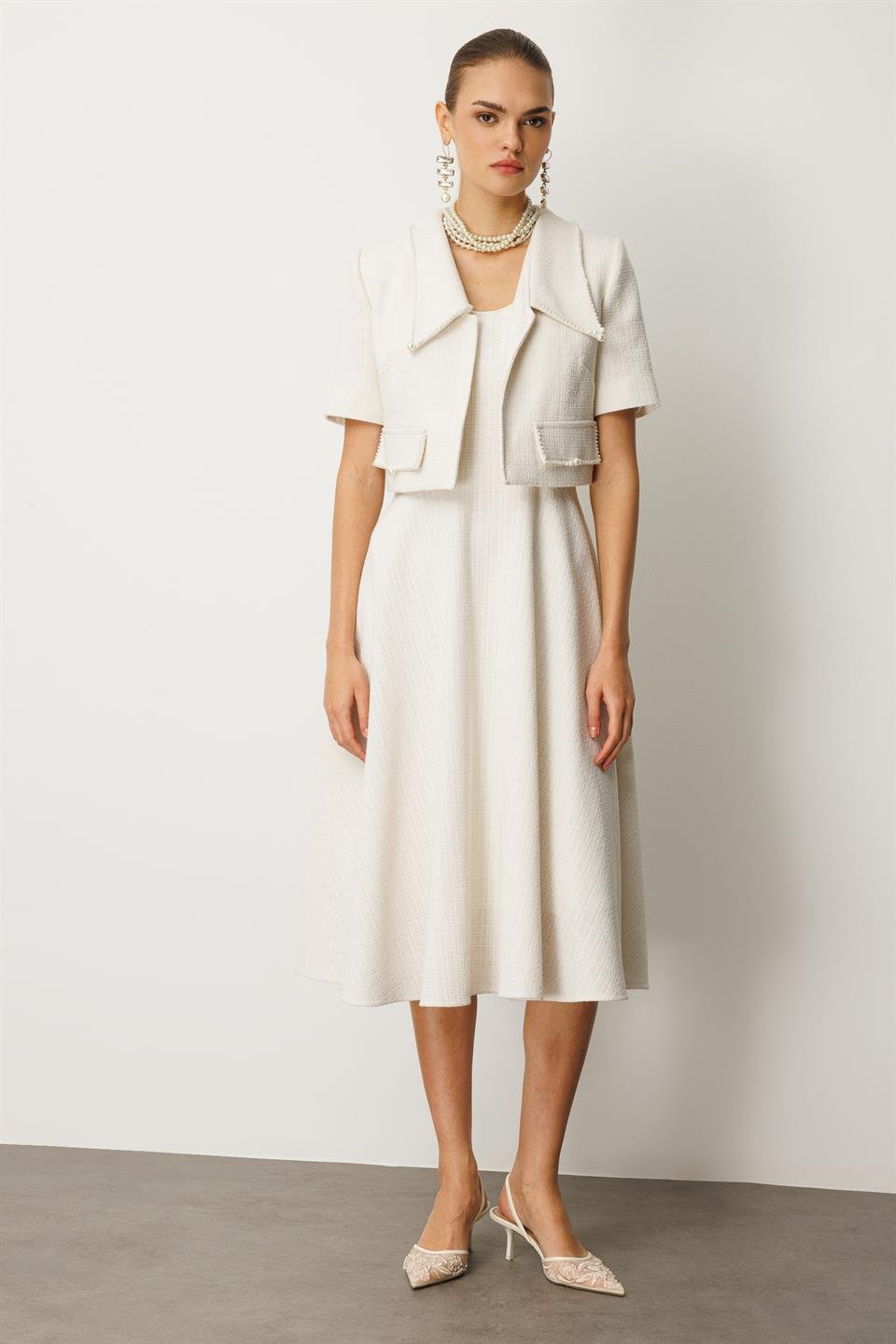 İncili Chanel Takım BEYAZ