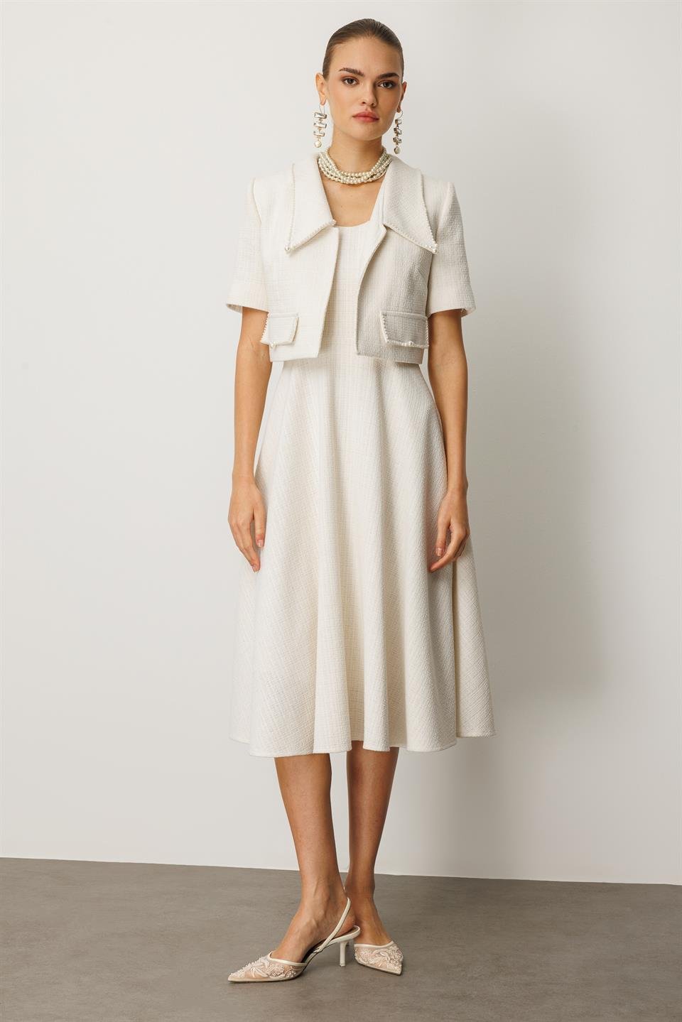 İncili Chanel Takım BEYAZ