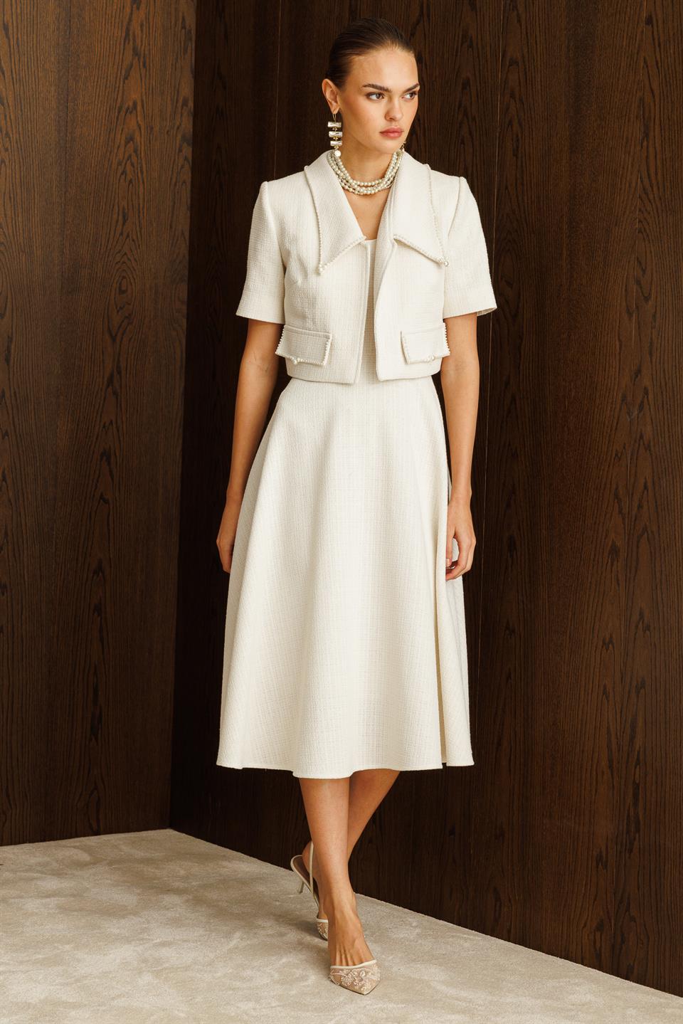 İncili Chanel Takım BEYAZ