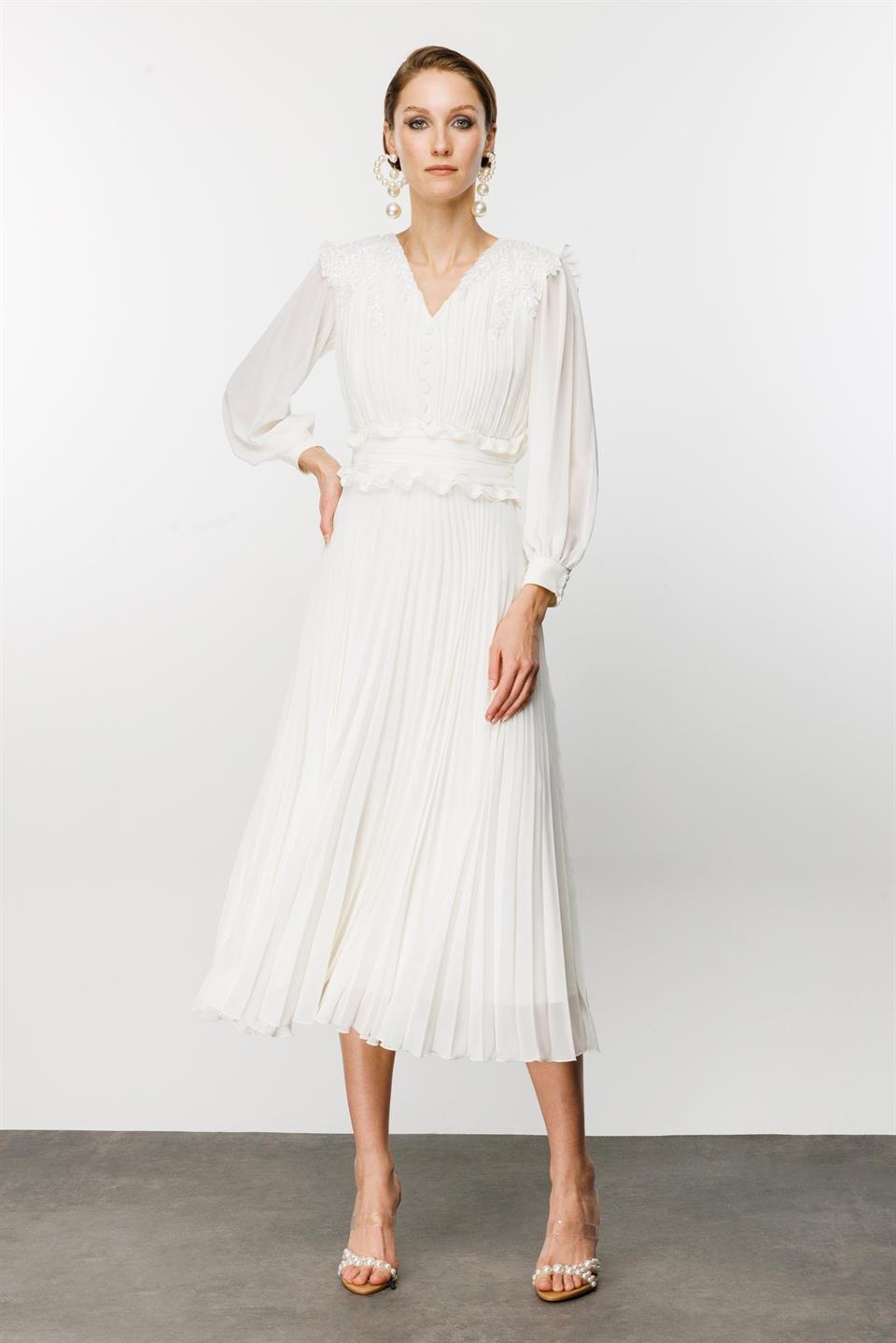 İşleme Detay Elbise EKRU