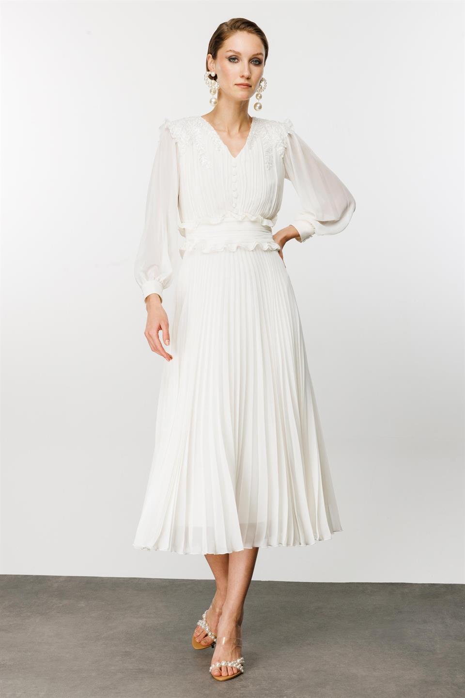 İşleme Detay Elbise EKRU