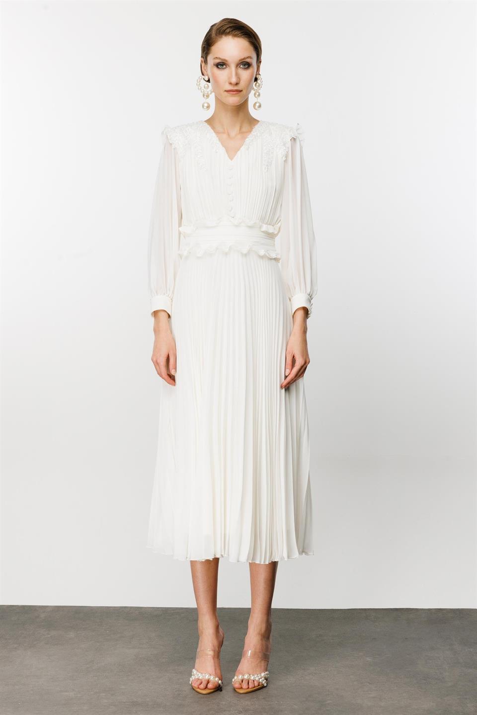 İşleme Detay Elbise EKRU