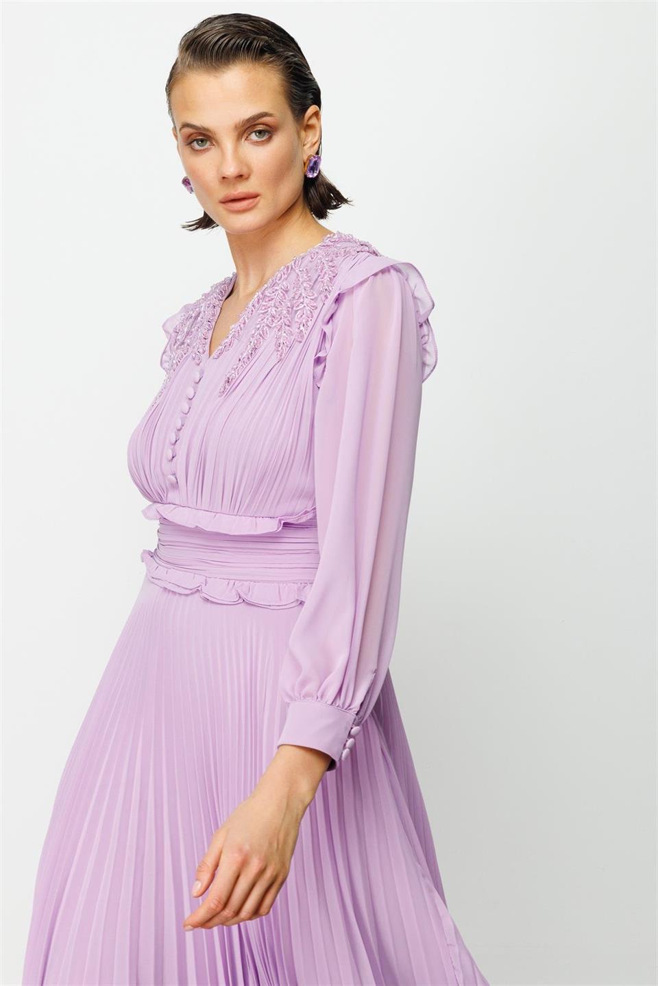 İşleme Detay Elbise LİLA