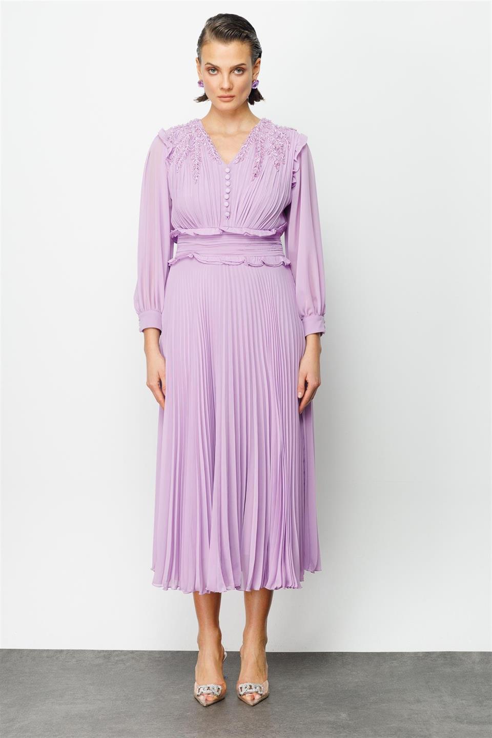 İşleme Detay Elbise LİLA