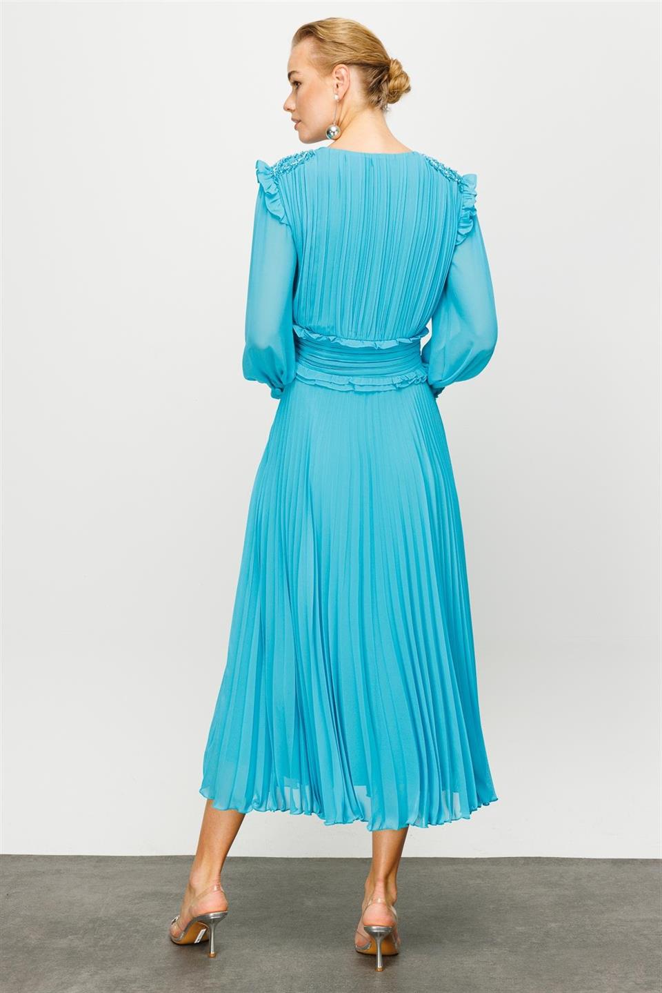 İşleme Detay Elbise TURKUAZ