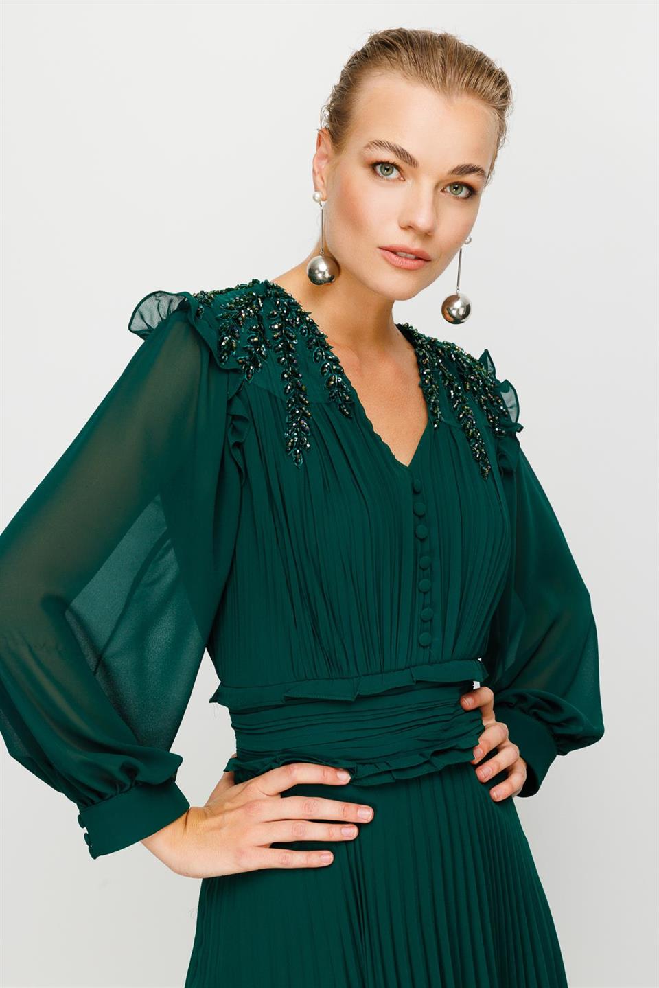 İşleme Detay Elbise ZÜMRÜT