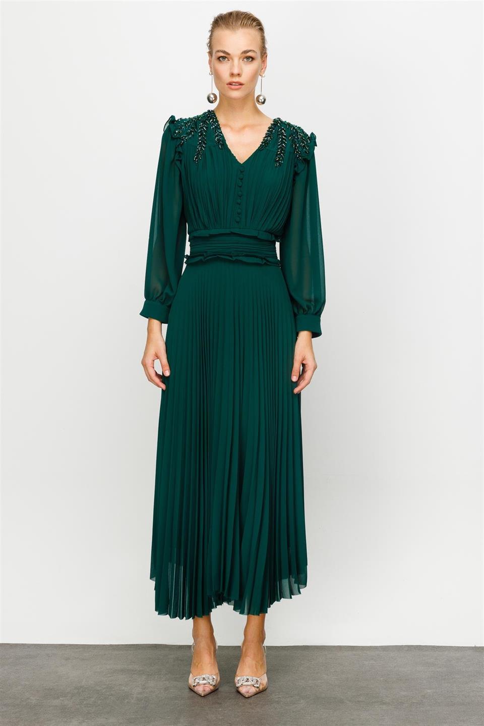 İşleme Detay Elbise ZÜMRÜT