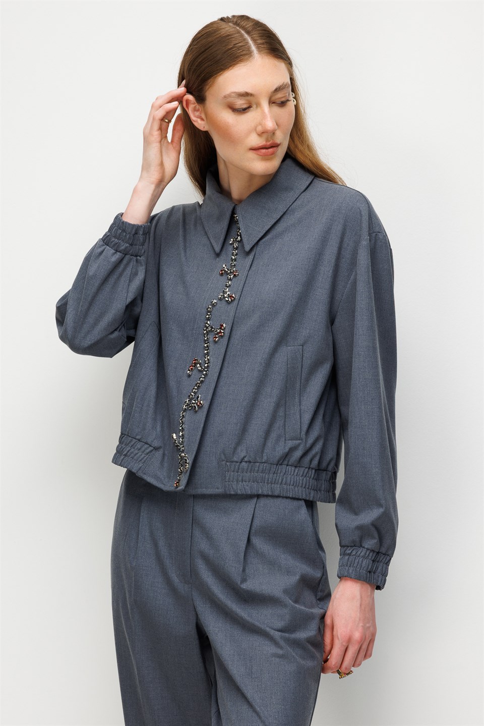 Detailed Bomber Suit Set in BLUE