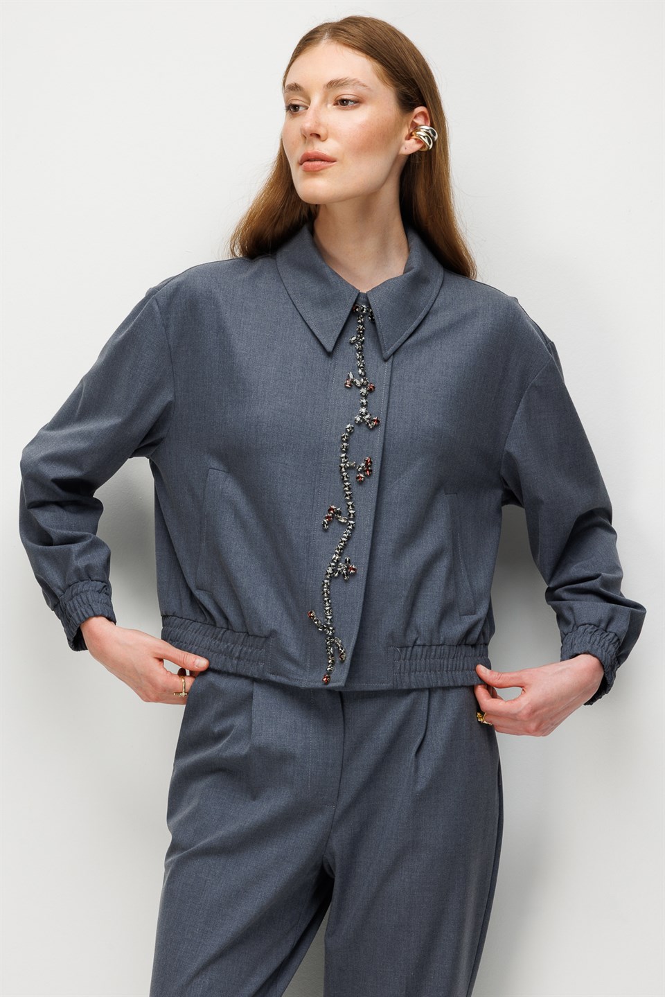 Detailed Bomber Suit Set in BLUE