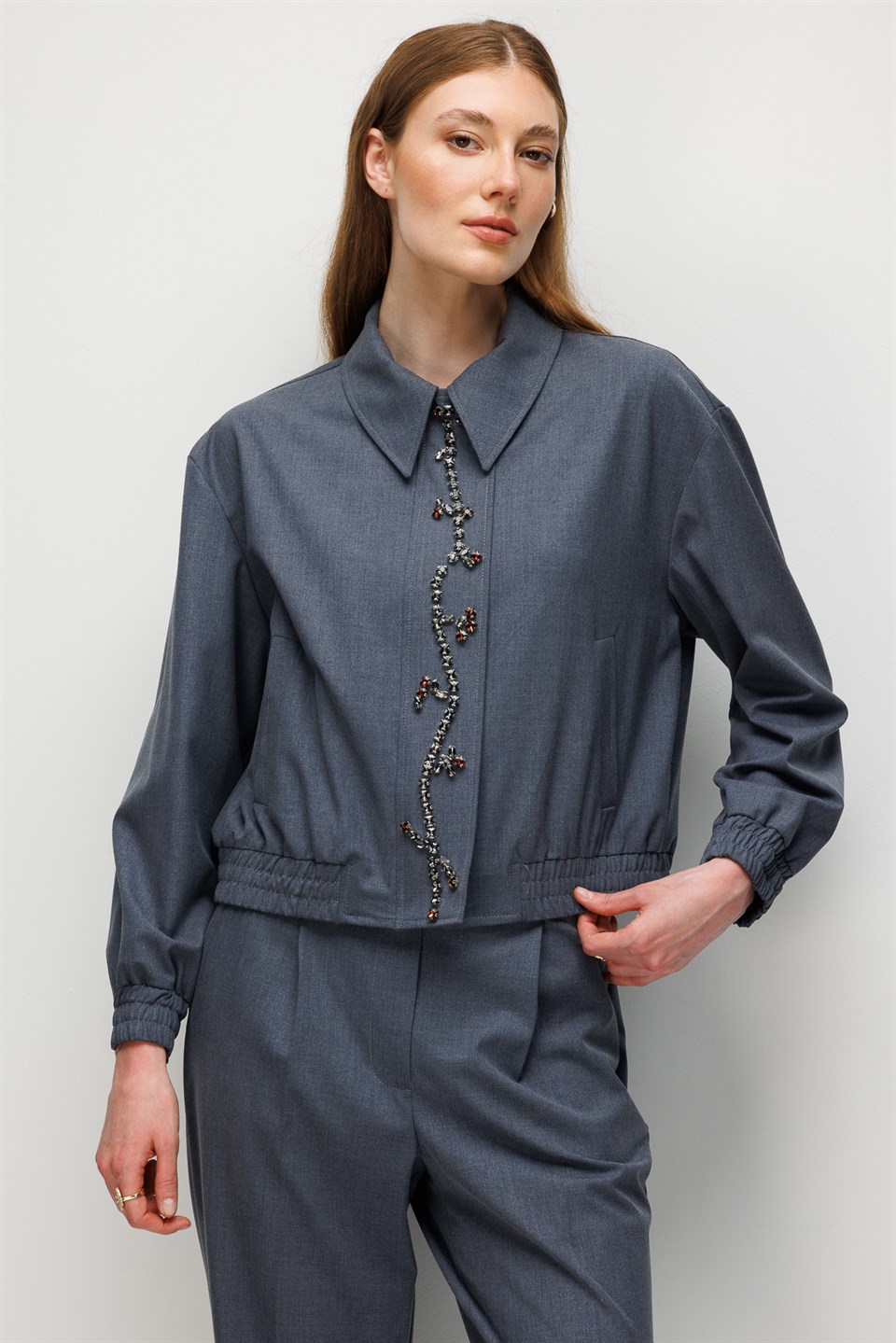 Detailed Bomber Suit Set in BLUE